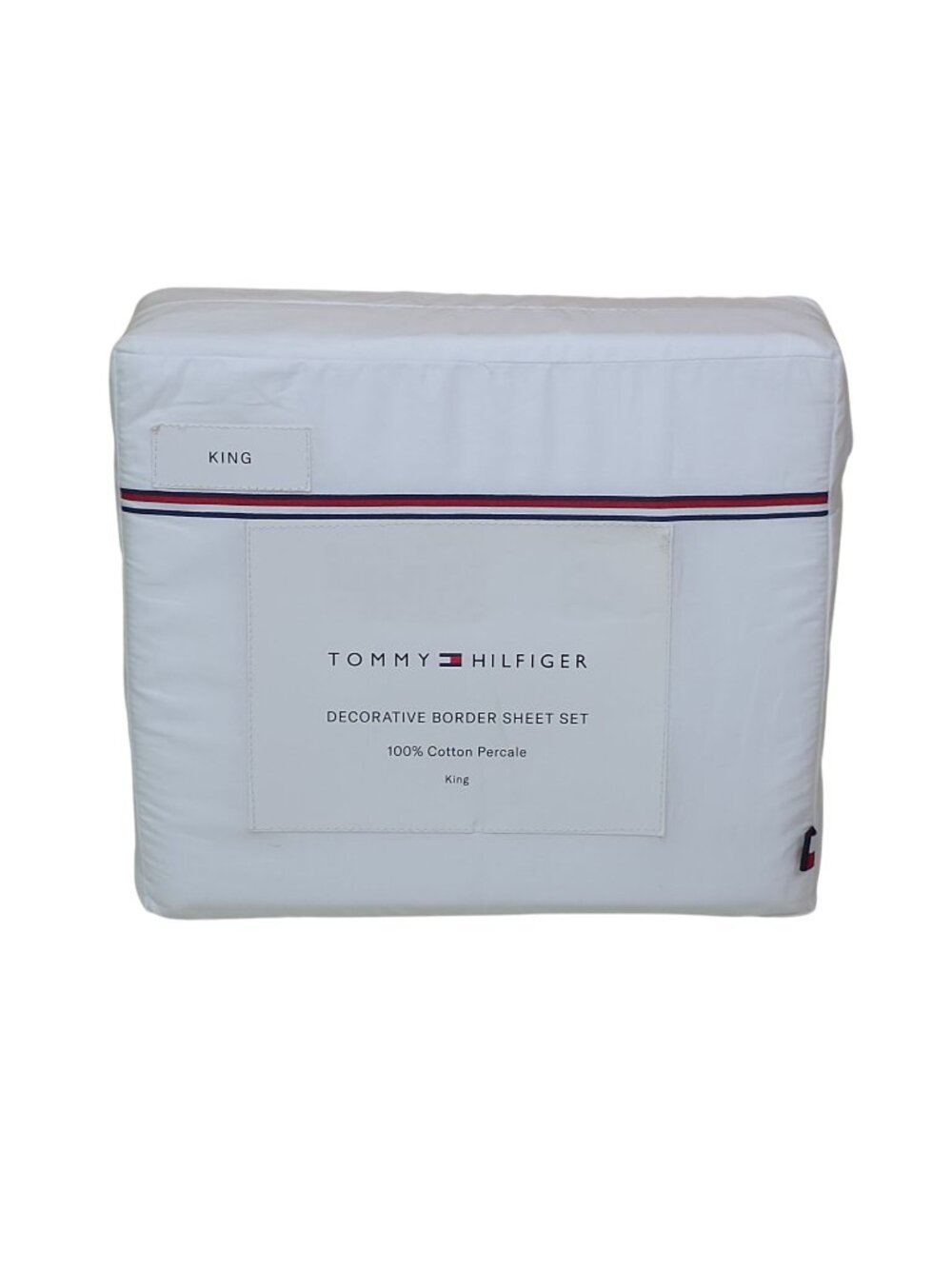 Tommy Hilfiger Decorative Border King Sheet Set Cotton Percale Global Stripe